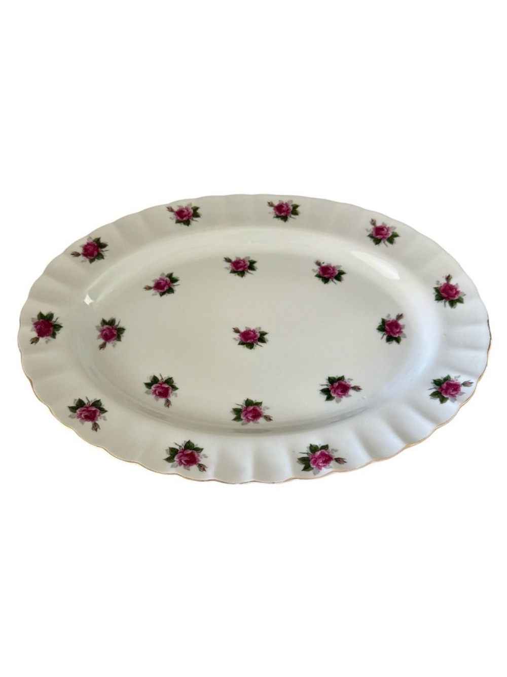 Vintage Serving Platter Hand Painted Roses Scalloped Serving Tray Flowers Floral